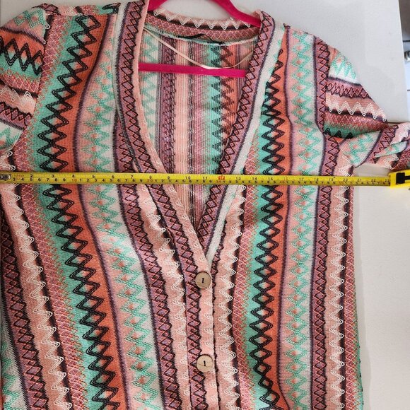 Signature 8 Colorful Knit Cardigan Sweater Zigzag Medium Boho Festival - Picture 7 of 13